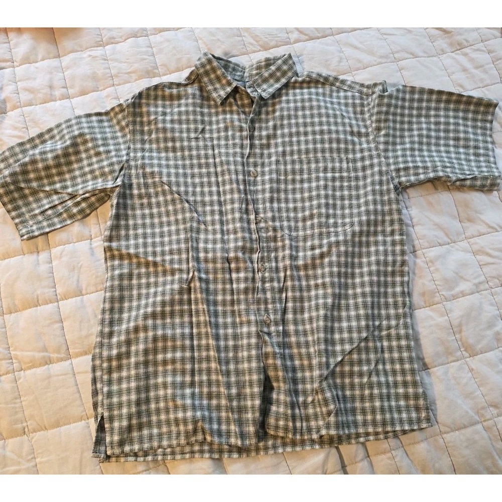 Vintage Y2k Intrinsic Plaid Button Short Sleeve Youth XL Surf Lime 90's Green